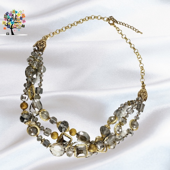 Statement Choker Necklace Layered Grey - Picture 2 of 6